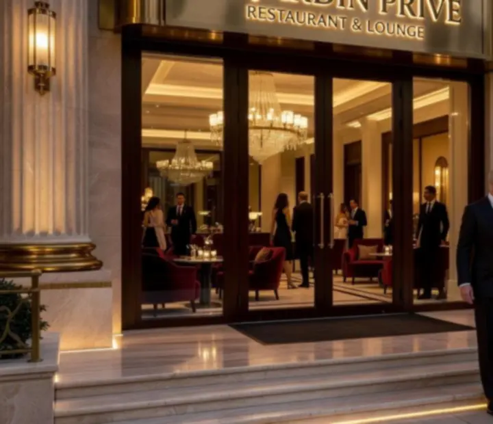 Wieczorne wejście do kompleksu z restauracją Zagroona