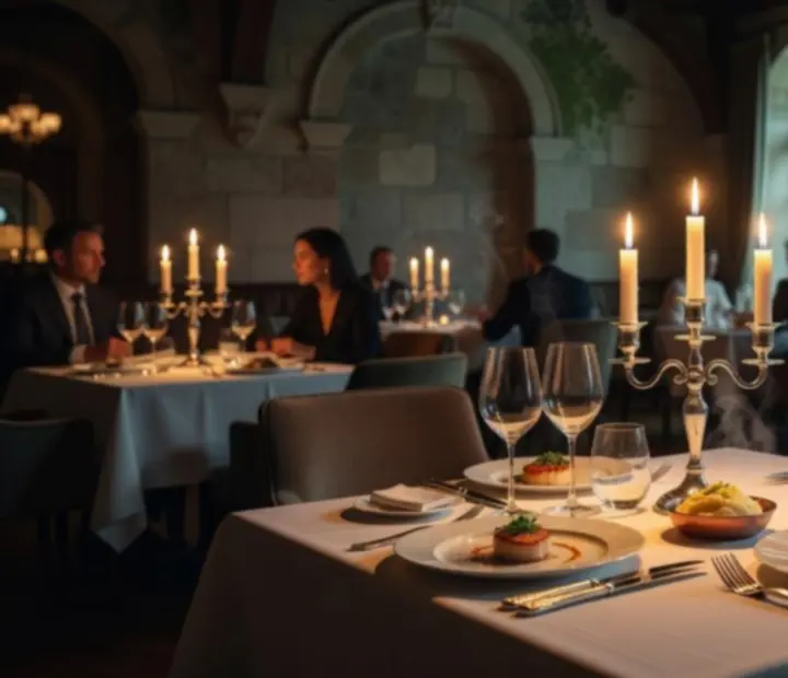 Goście podczas eleganckiej kolacji w nastrojowym wnętrzu